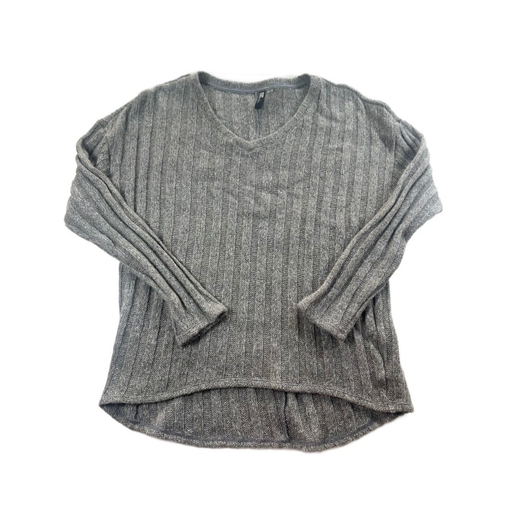 Kut from the Kloth Sweater Women XL Grey Ribbed V-Neck High-Low Wool Blend